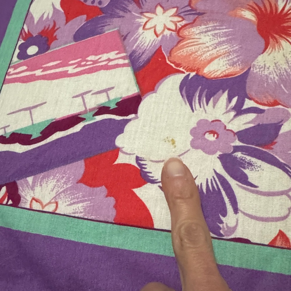 Vintage Cotton Blend Tropical Print Scarf-21x22-Purple/Pink/Turquoise - Picture 6 of 11
